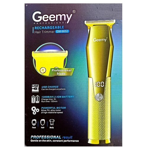 триммер 3в1 geemy gm 593 Машинка для стрижки GEEMY Триммер для стрижки RECHARGEABLE Hair Trimmer арт. GM-6652, золотой