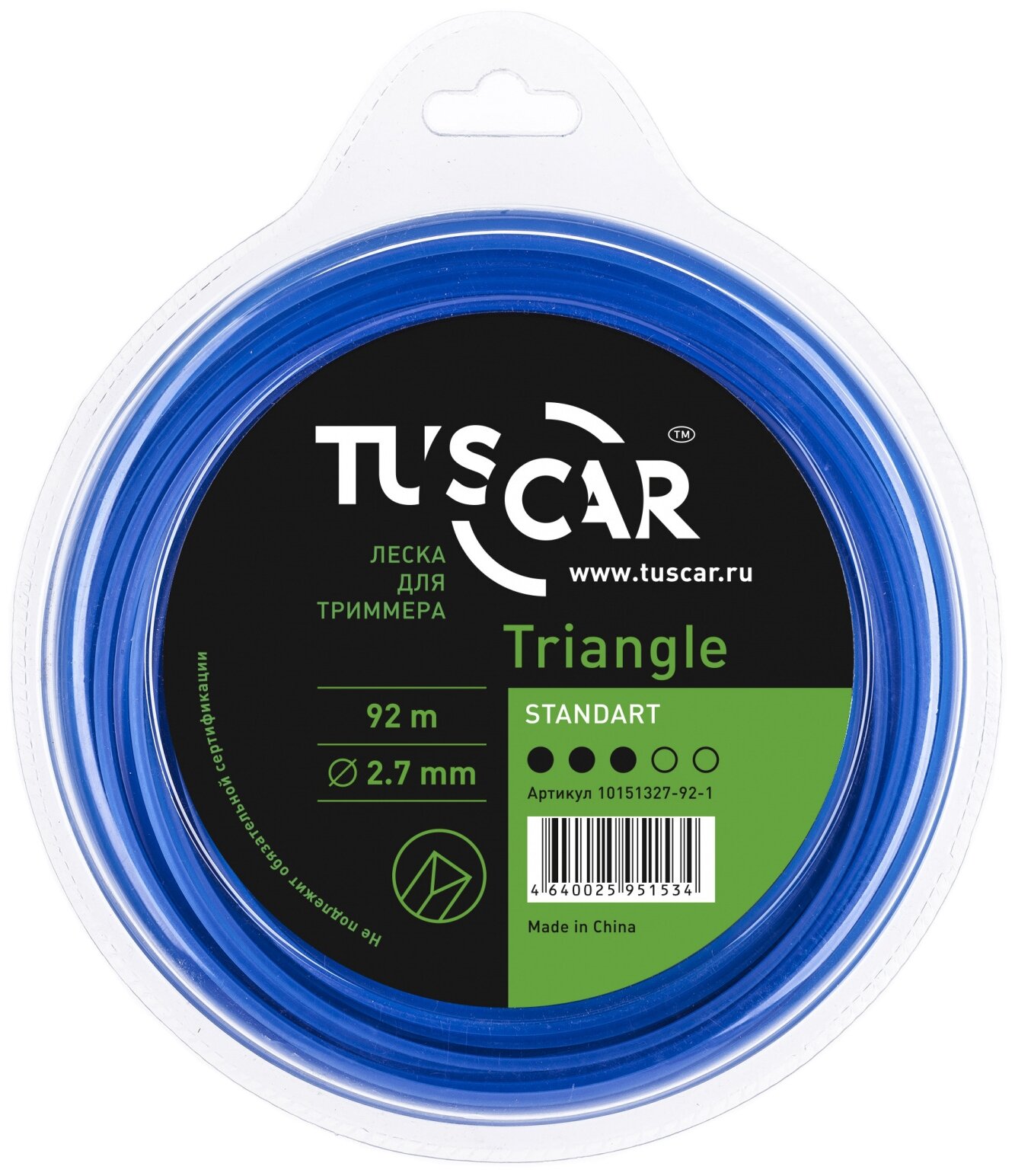 Леска для триммера TUSCAR Triangle Standart, 2.70мм* 92м - фотография № 1