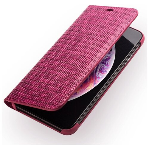 фото Чехол-книжка mypads premium для iphone 11 pro max роскошный эксклюзивный с фактурной прошивкой рельефа крокодила и визитницей из натуральной телячей кожи розовый женский для девушки