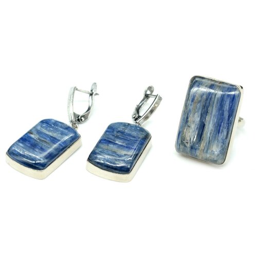 Комплект бижутерии Радуга Камня: кольцо, серьги, кианит, размер кольца 17, синий