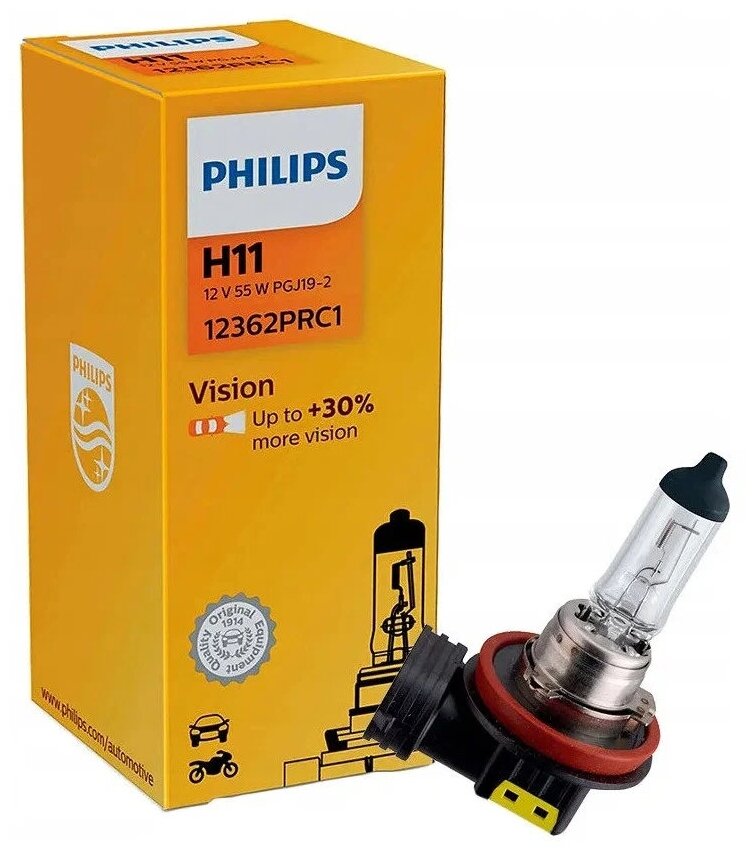 Лампа автомобильная галогенная Philips Vision 12362PRC1 H11 12V 55W PGJ19-2 1 шт.