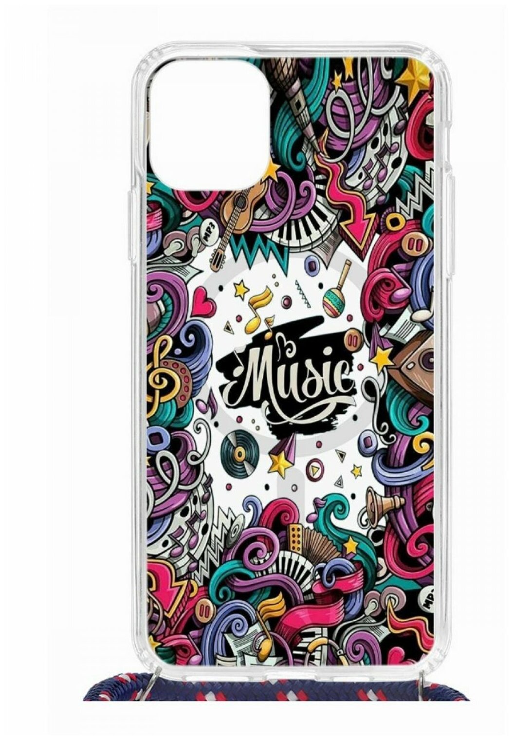 Чехол для Apple iPhone 11 Pro Max Kruche Print MagSafe Magrope Music,пластиковая накладка со шнурком и рисунком,противоударный силиконовый бампер