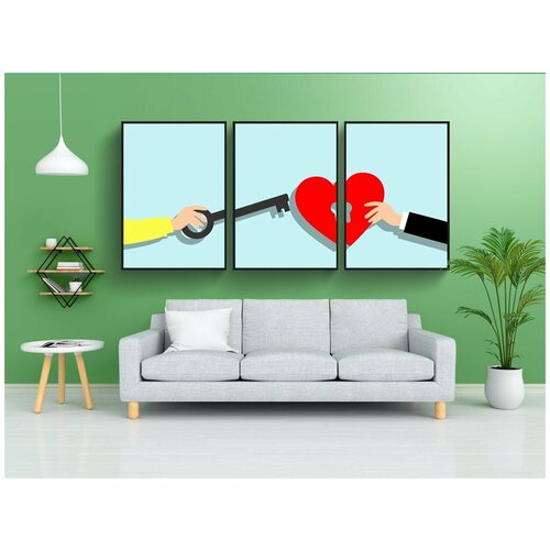 фото Набор модулных постеров для интерьера "любовь, сердце, ключ" 60x90 см. в тубусе, без рамки lotsprints