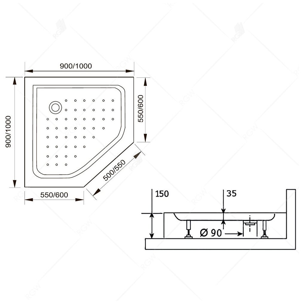 Душевой поддон RGW Acryl LUX/TN-TR 1000х1000х150 16180500-41 - фотография № 2