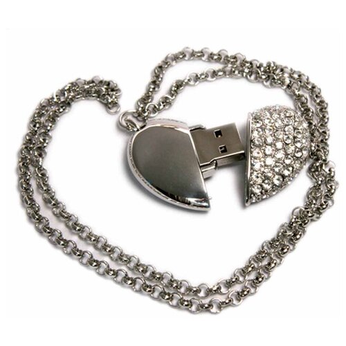Металлическая флешка с кристаллами Сердце (128 Гб / GB USB 2.0 Серебро/Silver HEART Оригинальный подарок подруге на день святого Валентина)