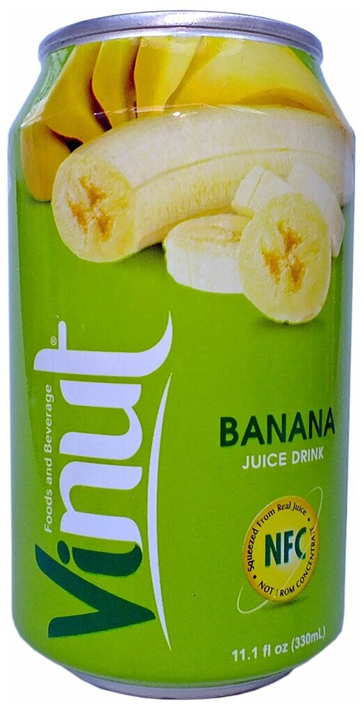 Сокосодержащий напиток Vinut Banana Fruit Juice (Винут Банановый Сок) | Упаковка 24 шт, ж/б 0,33 л. - фотография № 1