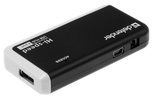 Разветвитель Defender Quadro Infix USB2.0, 4 порта, кабель 0.8 м, чёрно- белый