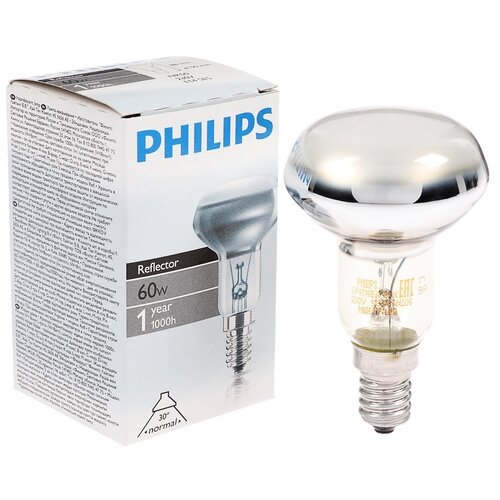 Лампа накаливания зеркальная Philips ЗК 60W R50 E14 3000K 600Lm 30° 230V