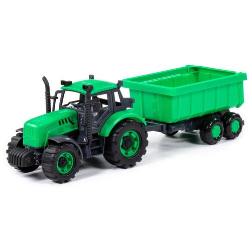Трактор Полесье Прогресс с прицепом, П-91284, 37 см, зелeный трактор инерционный прогресс с прицепом цистерной цвет зелёный