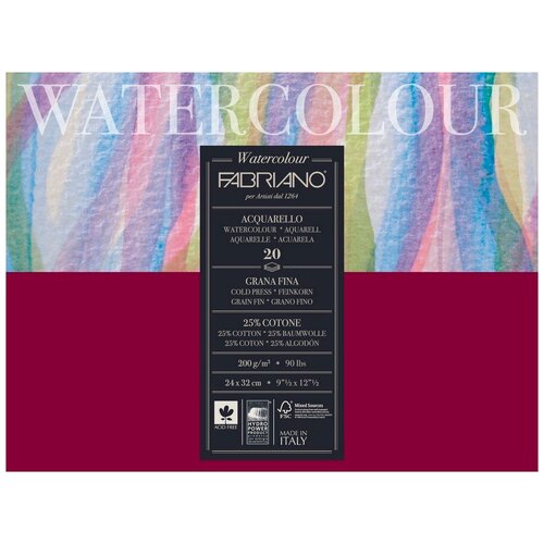 Блокнот-склейка для акварели Fabriano Watercolour 24х32 см 20 л 200г/м. кв