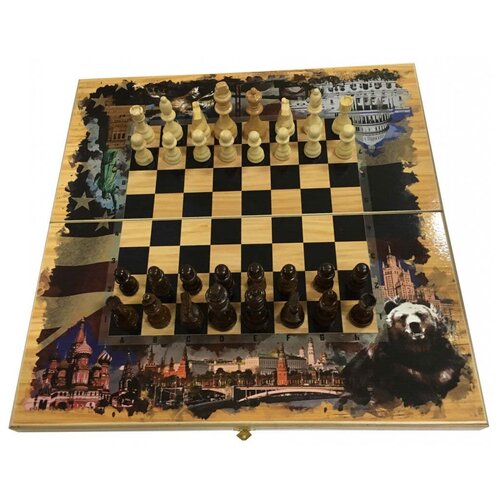 фото Набор игр шахматы нарды, шашки с доской россия и америка ksva-sa-sh-024 savanna