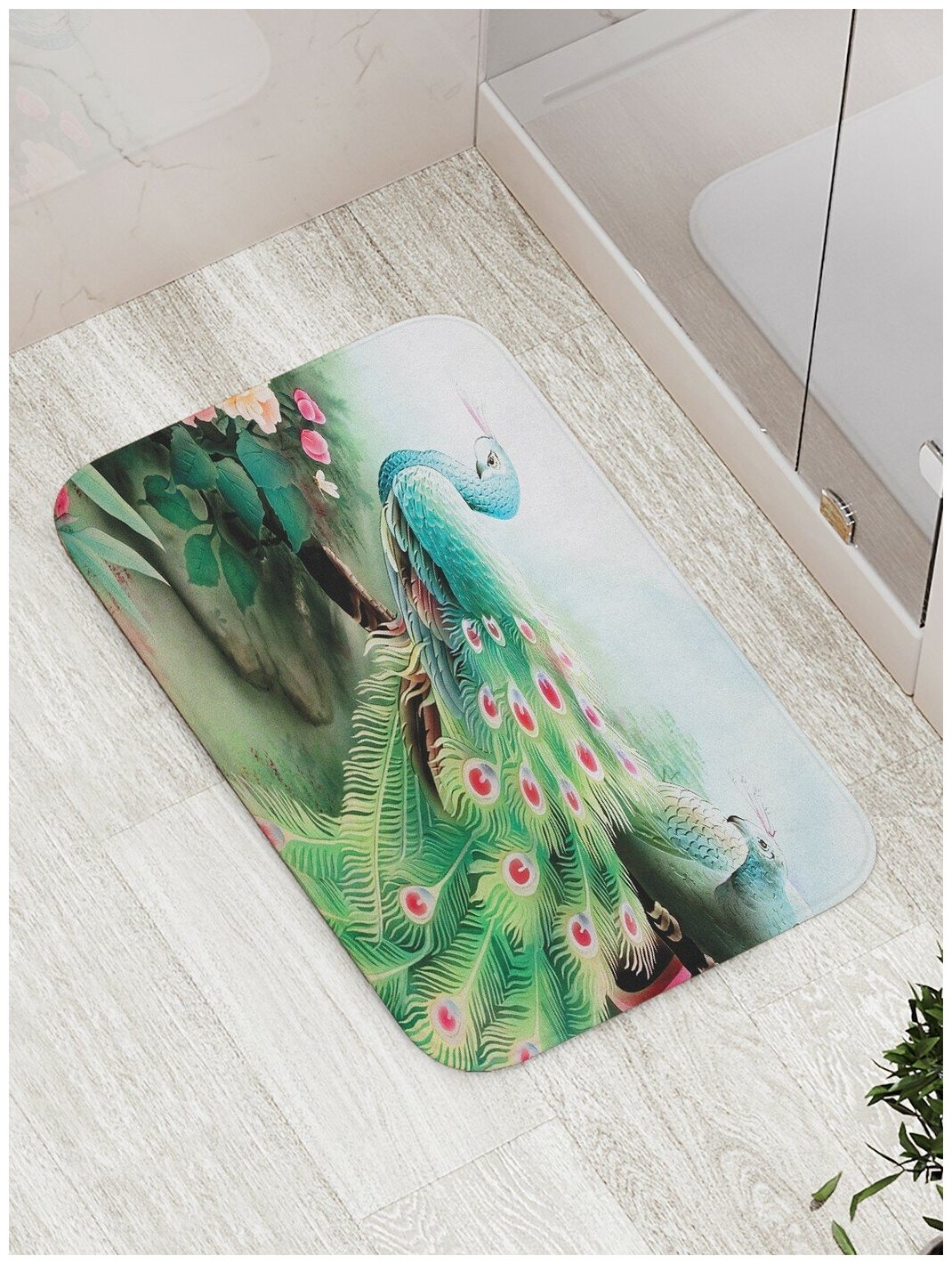 Противоскользящий коврик для ванной сауны бассейна JOYARTY Волшебный павлин