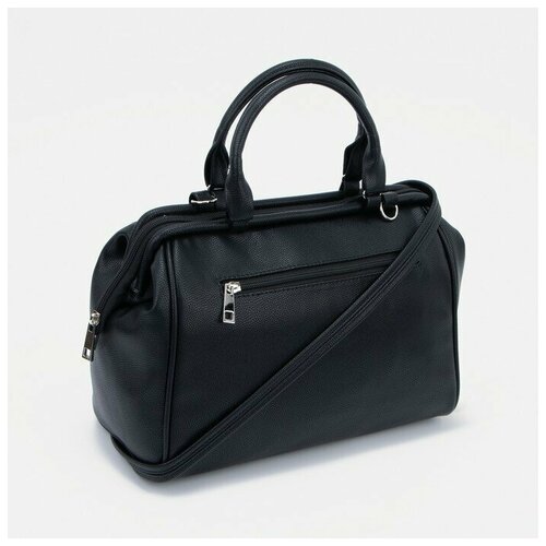 фото Саквояж, отдел на молнии, наружный карман, длинный ремень, цвет чёрный textura