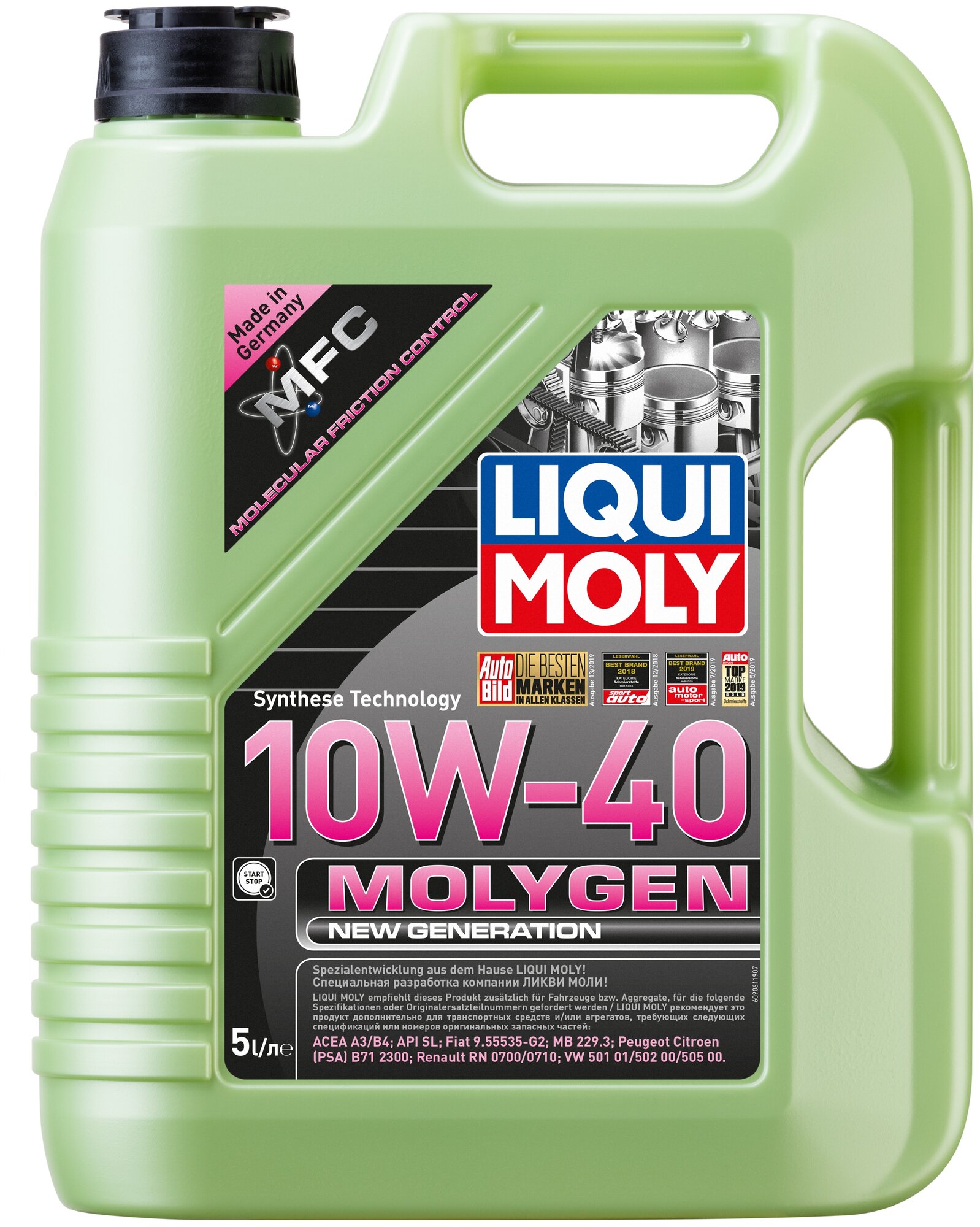 Полусинтетическое моторное масло LIQUI MOLY Molygen New Generation 10W-40 5 л по цене 4 л