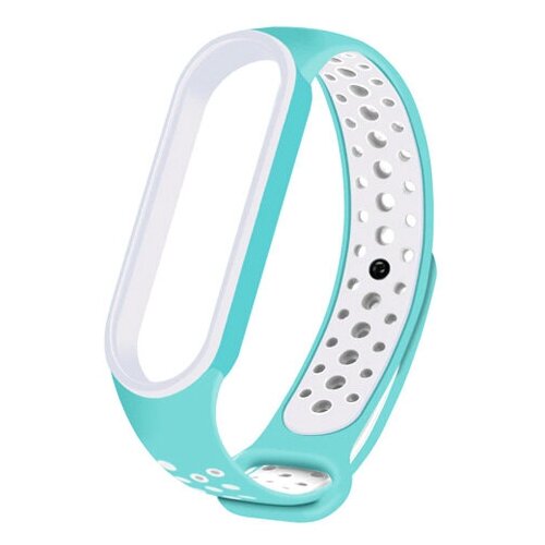 Ремешок Sport для Xiaomi Mi Smart Band 5 / Mi Smart Band 6 силиконовый голубой с белым for xiaomi mi band 5 smart wristband sport watches smart band tow color soft tpu watch strap pure colorful smart bracelet band