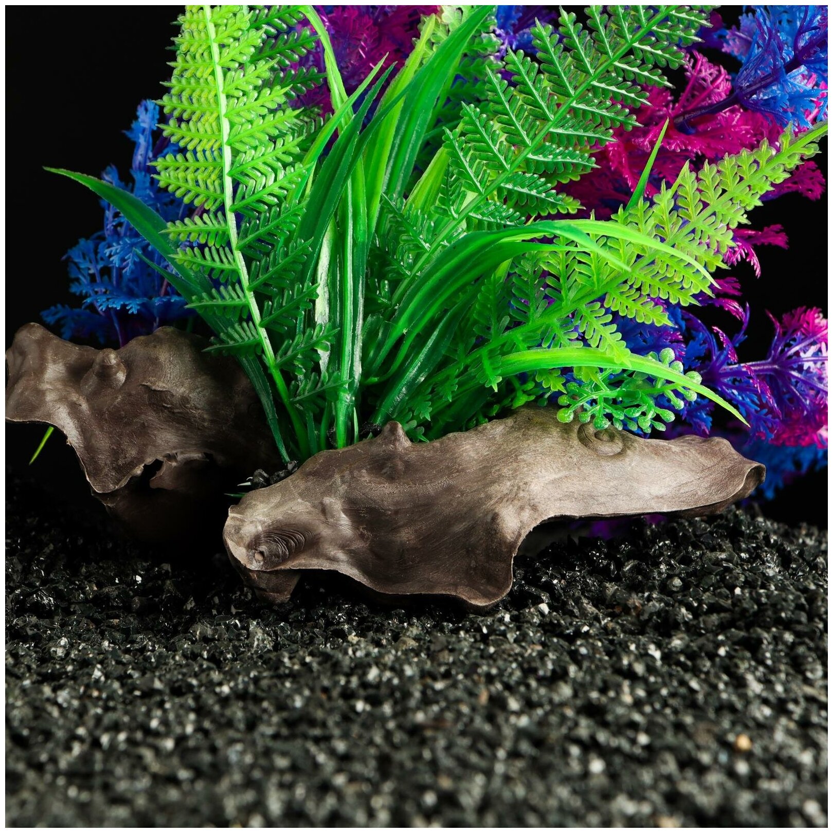 Растение искусственное аквариумное на платформе в виде коряги, 30 см - фотография № 3