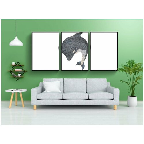 фото Набор модулных постеров для интерьера "акула, ловит рыбу, рыбы" 60x90 см. в тубусе, без рамки lotsprints