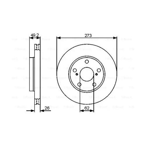 фото Диск тормозной toyota auris 07- (пр-во великобритания) передний вент.d 273мм., bosch, 0 986 479 425
