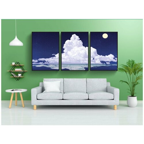 фото Набор модулных постеров для интерьера "облако, ночное небо, облака небо" 60x90 см. в тубусе, без рамки lotsprints