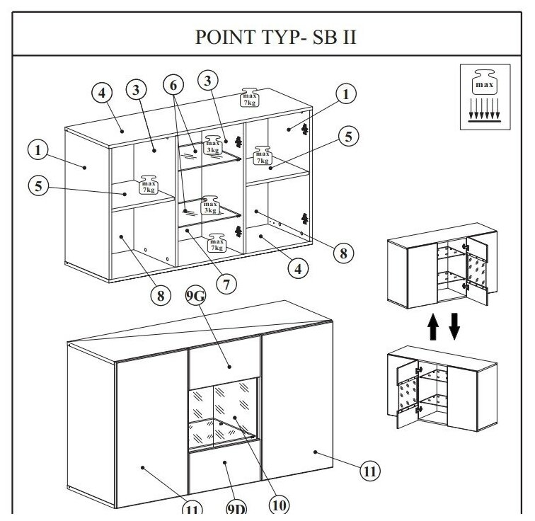 Комод подвесной, шкаф подвесной POINT 1.2 120х70х40 (ШхВхГ) см, Дуб вотан, подсветка полок