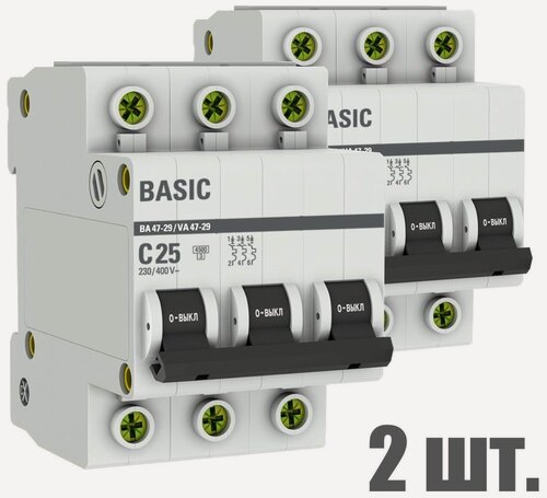 Изображение товара Автоматический выключатель EKF 3P 25А (C) 4,5kA ВА 47-29 EKF Basic 2 штуки