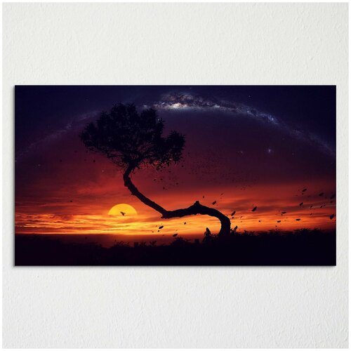 Картина на Холсте - "Дерево на закате", размер 60х32 см