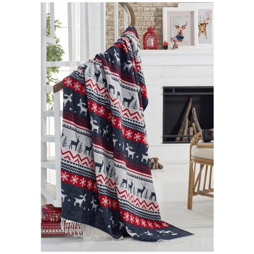 фото Плед karna турция хлопок"geyik"(красный, белый, синий) размер 150x200 см