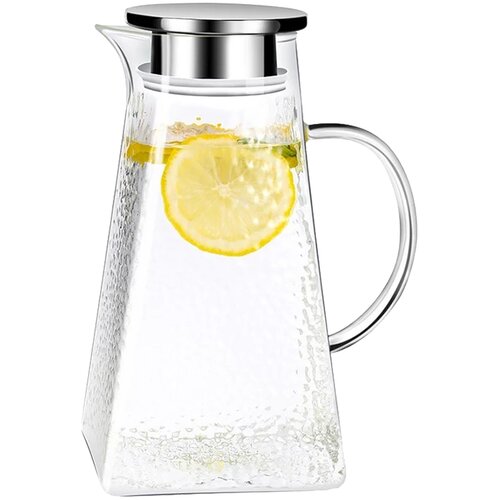 Графин для воды, напитков и коктейлей, закаленное стекло, 1,5 литра с крышкой из стали