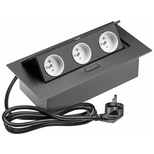 Блок розеток прямоугольный врезной 3 розетки AE-PBC3GU-20 (French) черный с проводом 1, 5 метра