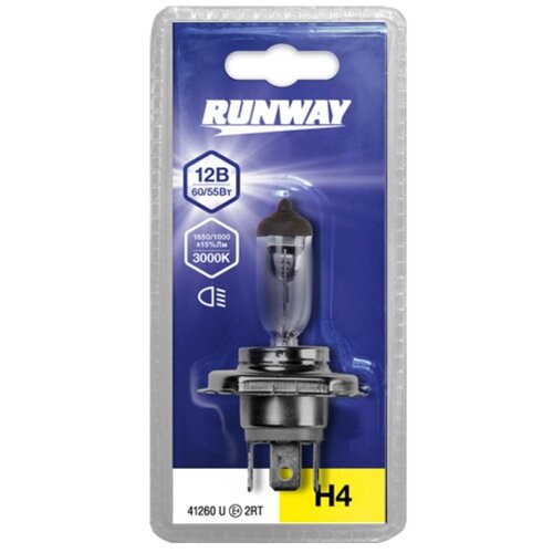 Лампа автомобильная Runway, Н4, RW-H4-b, галоген, 12v 60/55w, блистер