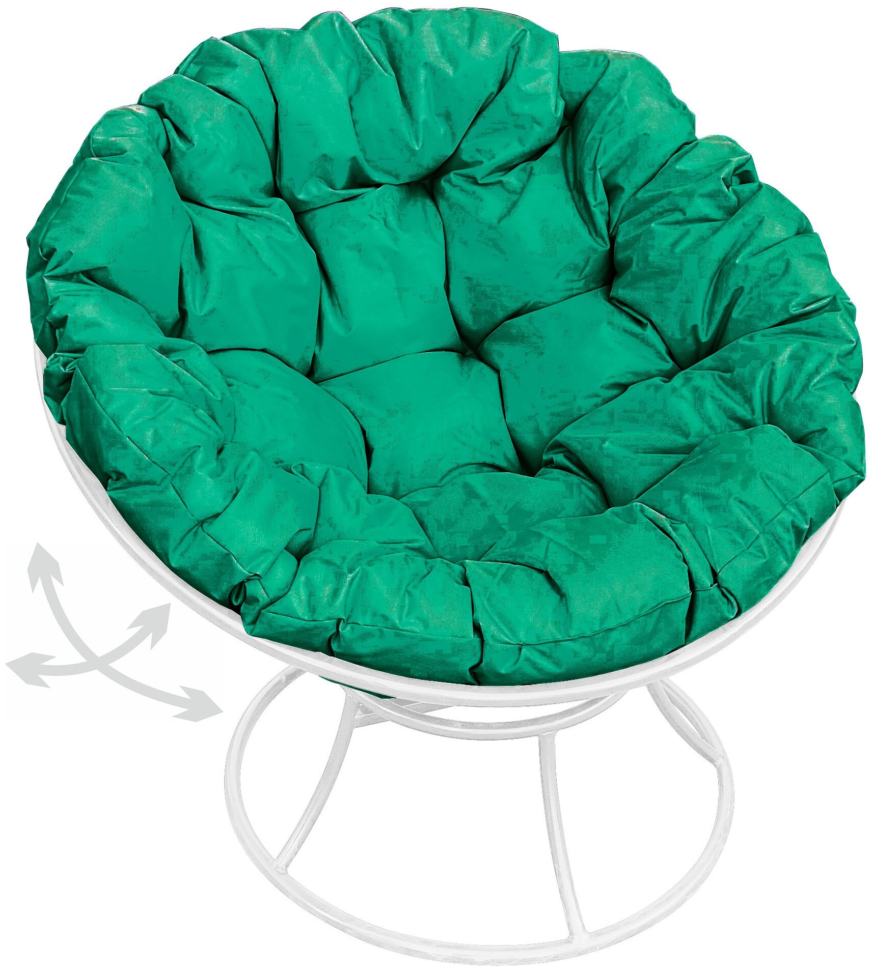 Кресло m-group папасан пружинка белое, зелёная подушка - фотография № 1