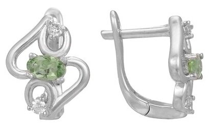 Серьги, серебро, 925 проба, хромдиопсид, фианит