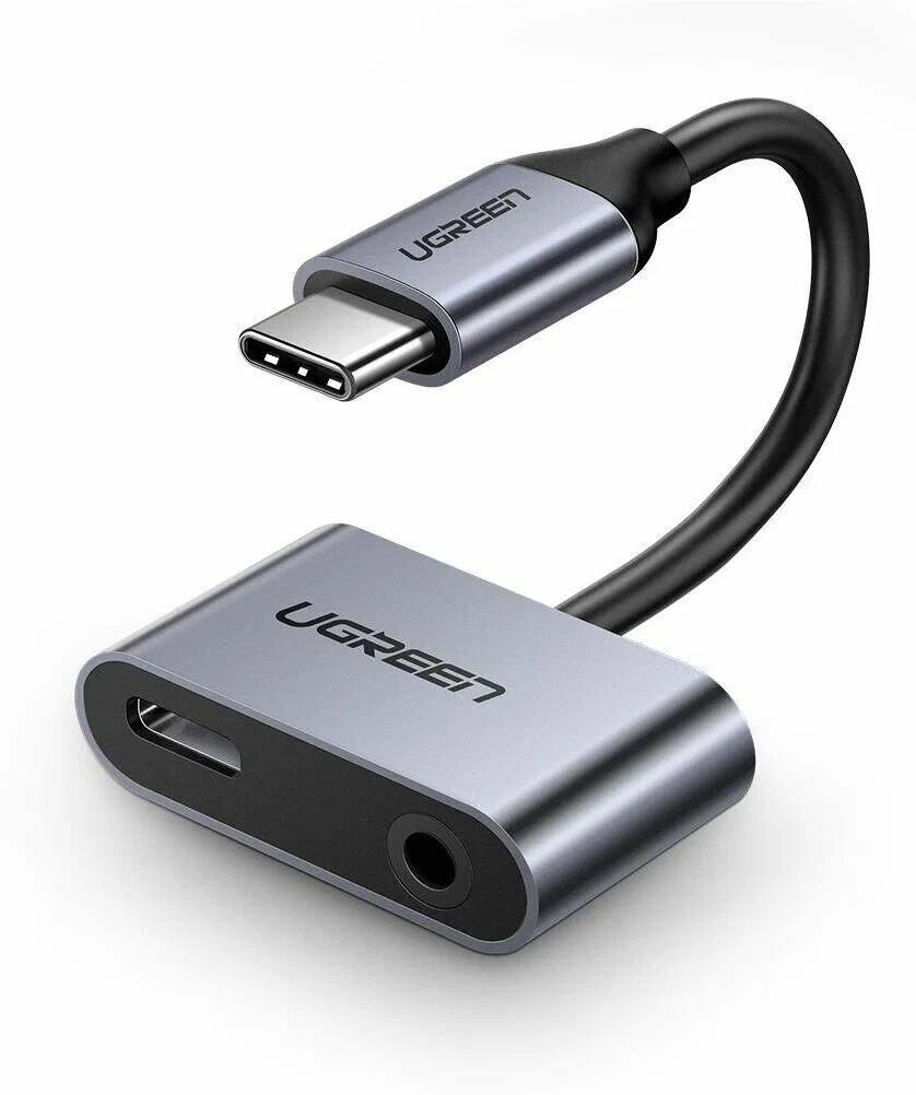 Адаптер UGREEN USB-C в USB-C, 3.5мм аудио, цвет черно-серый, длина 0,1м, (50596)