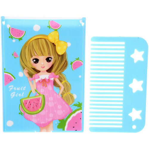 Расческа с зеркалом в наборе детские мимишки девочка цвет голубой 1178см 339₽