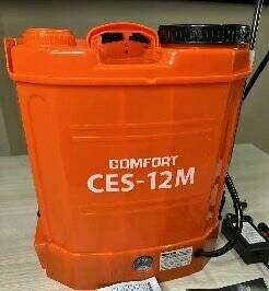 Бытовой ранцевый электрический опрыскиватель Комфорт CES-12M, оранжевый 12 л (нержавеющая удочка, с регулятором расхода)