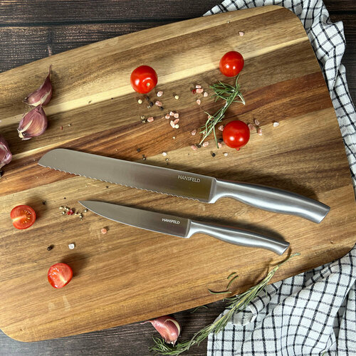 Набор кухонных ножей 2шт (универсальный, для хлеба) HANSFELD Aurora / нож для нарезки овощей фруктов колбасы сыра / хлебный нож