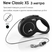 Поводок - рулетка для собак, кошек и других мелких животных Flexi New Classic XS, трос, 3м, до 8кг, черная