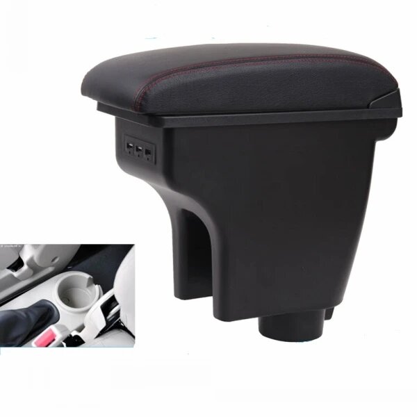 Для Chevrolet Aveo T200/T250 2002-2011 вращающийся верхний кожаный центральный консольный ящик для хранения подлокотник для подлокотника 2008 2009 2010, Black red line