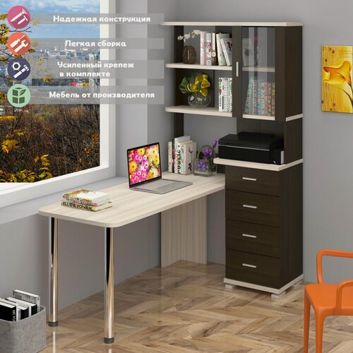 Изображение товара Стол компьютерный Мэрдэс СР-220/170 ВК Венге/Карамель, угловой, 170х109.5х193 см, с полками, с ящиками