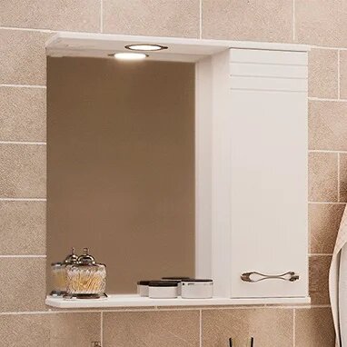 Зеркало Emmy Рио 60 R со светодиодной подсветкой с полкой со шкафчиком 60 см с розеткой белое