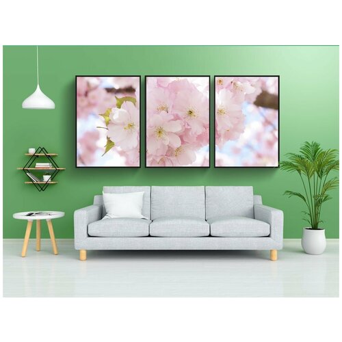 фото Набор модулных постеров для интерьера "японская вишня, декоративная вишня, цветущее дерево" 60x90 см. в тубусе, без рамки lotsprints