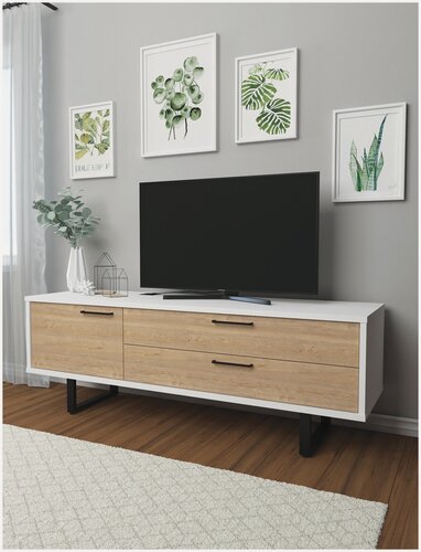 Изображение товара Тумба под телевизор "Темпл" ШхГхВ: 160х45х56 см, цвет: Белый/Песочный