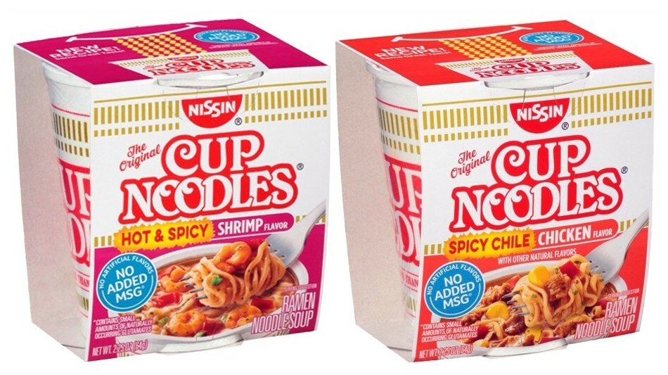 Набор лапши Cup Noodles Spicy Chilli Chicken + Hot & Spicy Shrimps (2 шт. по 64 гр.) - фотография № 1