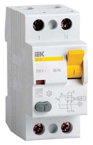 Выключатель дифференциального тока (УЗО) Iek 2п 63А 100мА тип ACS ВД1-63, MDV12-2-063-100