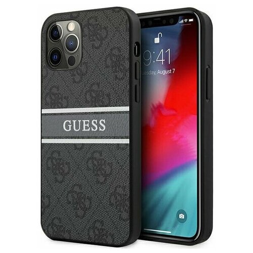 фото Чехол cg mobile guess pu 4g stripe printed logo hard для iphone 12 pro max, цвет серый (guhcp12l4gdgr)