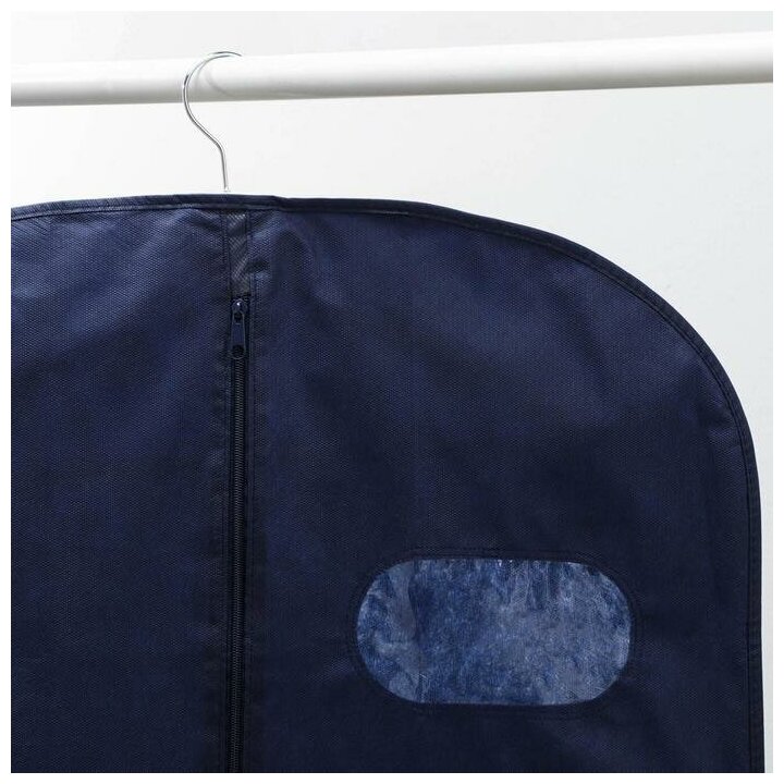 Чехол для одежды с окном, 60×100 см, спанбонд, цвет синий - фотография № 2