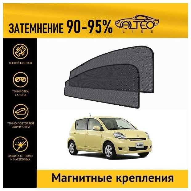 Каркасные автошторки ALTEO PREMIUM на Daihatsu Boon 1 рестайлинг (M300) (2006-2010) хэтчбек 5d на передние двери на магнитах с затемнением 90-95%