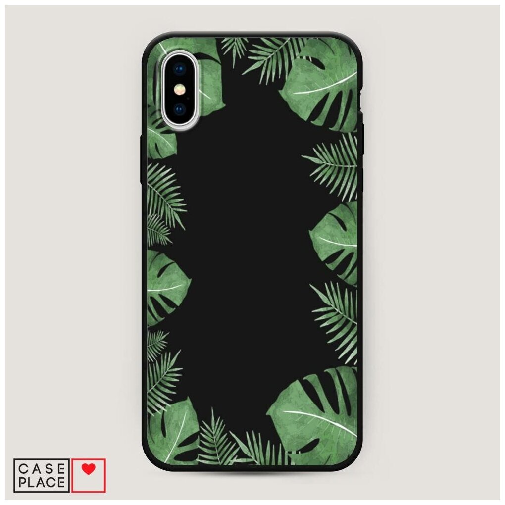 Матовый силиконовый чехол "Листья папоротника рамка" на Apple iPhone XS Max (10S Max) / Айфон Иск Эс Макс