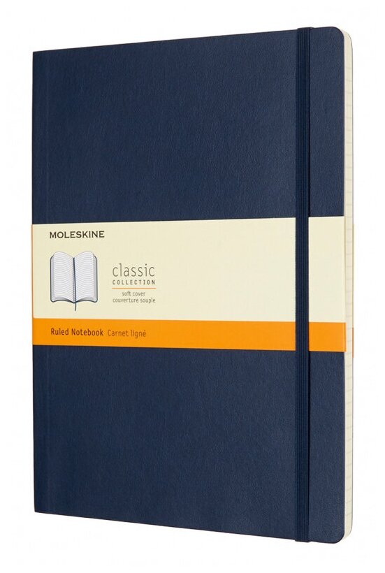 Блокнот Moleskine CLASSIC SOFT QP621B20 XLarge 190х250 мм, 192 страницы, линейка, мягкая обложка, синий сапфир