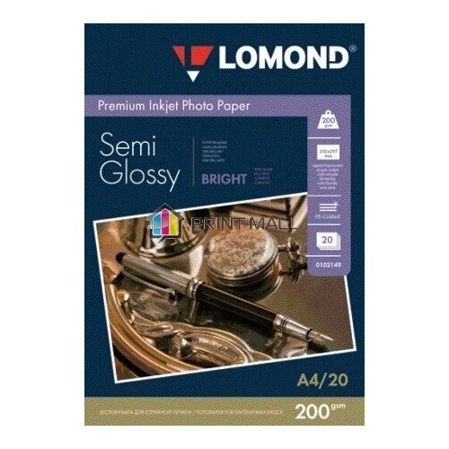 Бумага Lomond 0102149 Полуглянцевая (Semi Glossy) микропористая фотобумага для струйной печати, Ярко-белый цвет, A4, 200 г/м2, 20 листов.